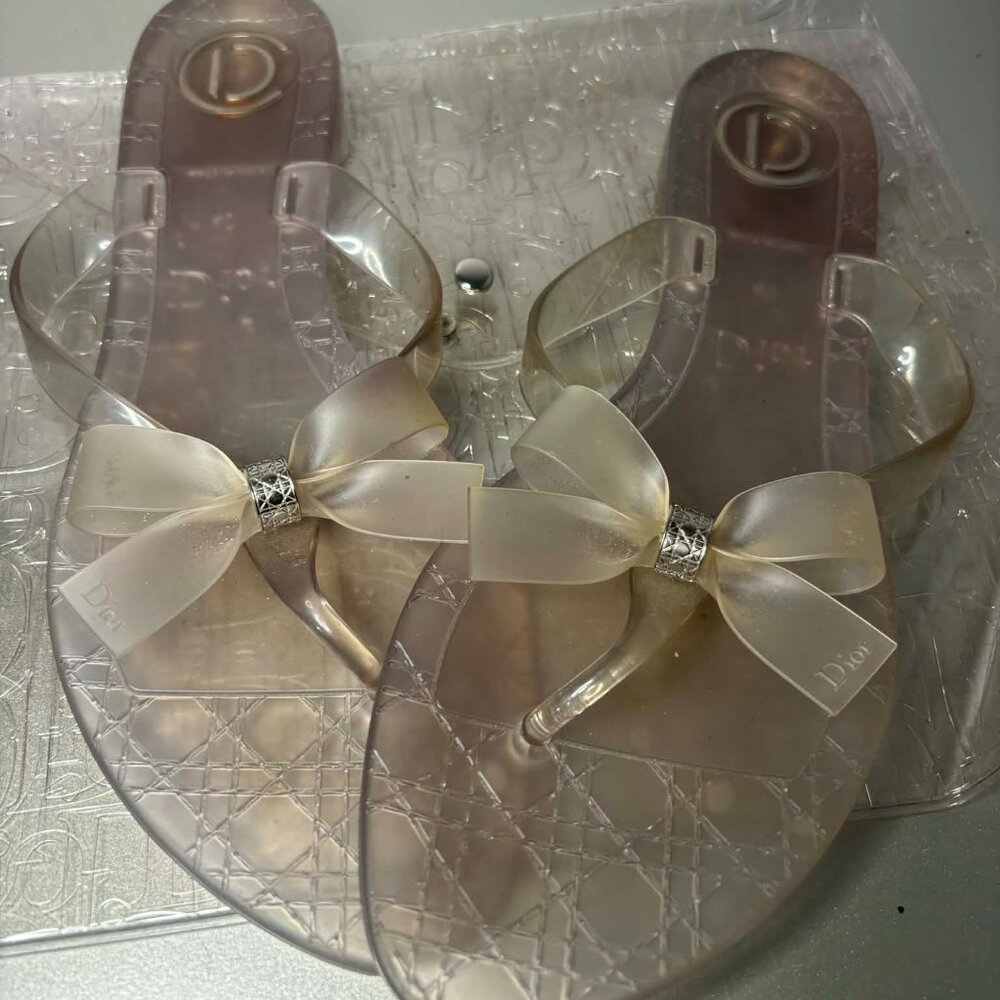 Christian Dior Jelly Thong Sandals with Bow & Cannage Insole